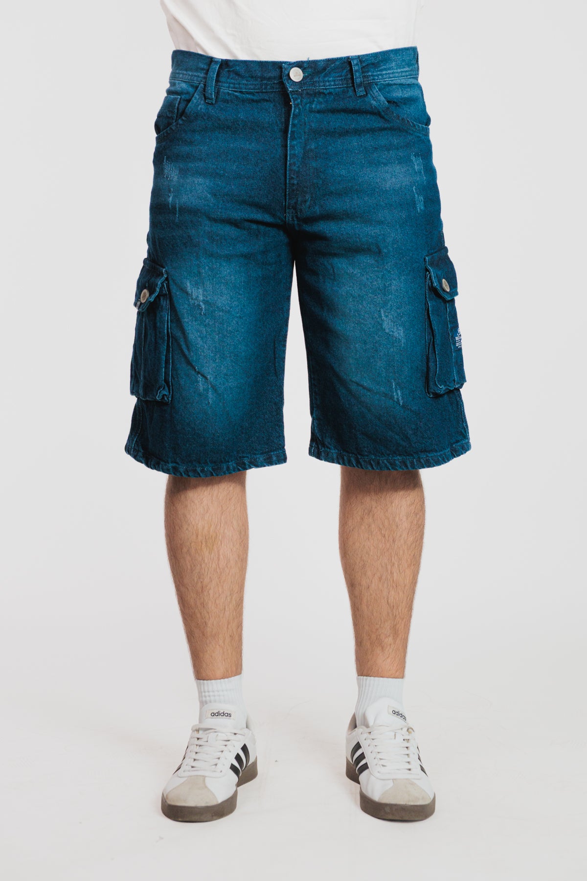Azul oscuro - Bermuda baggy cargo en denim para hombre REF 051 BOTH+HIS