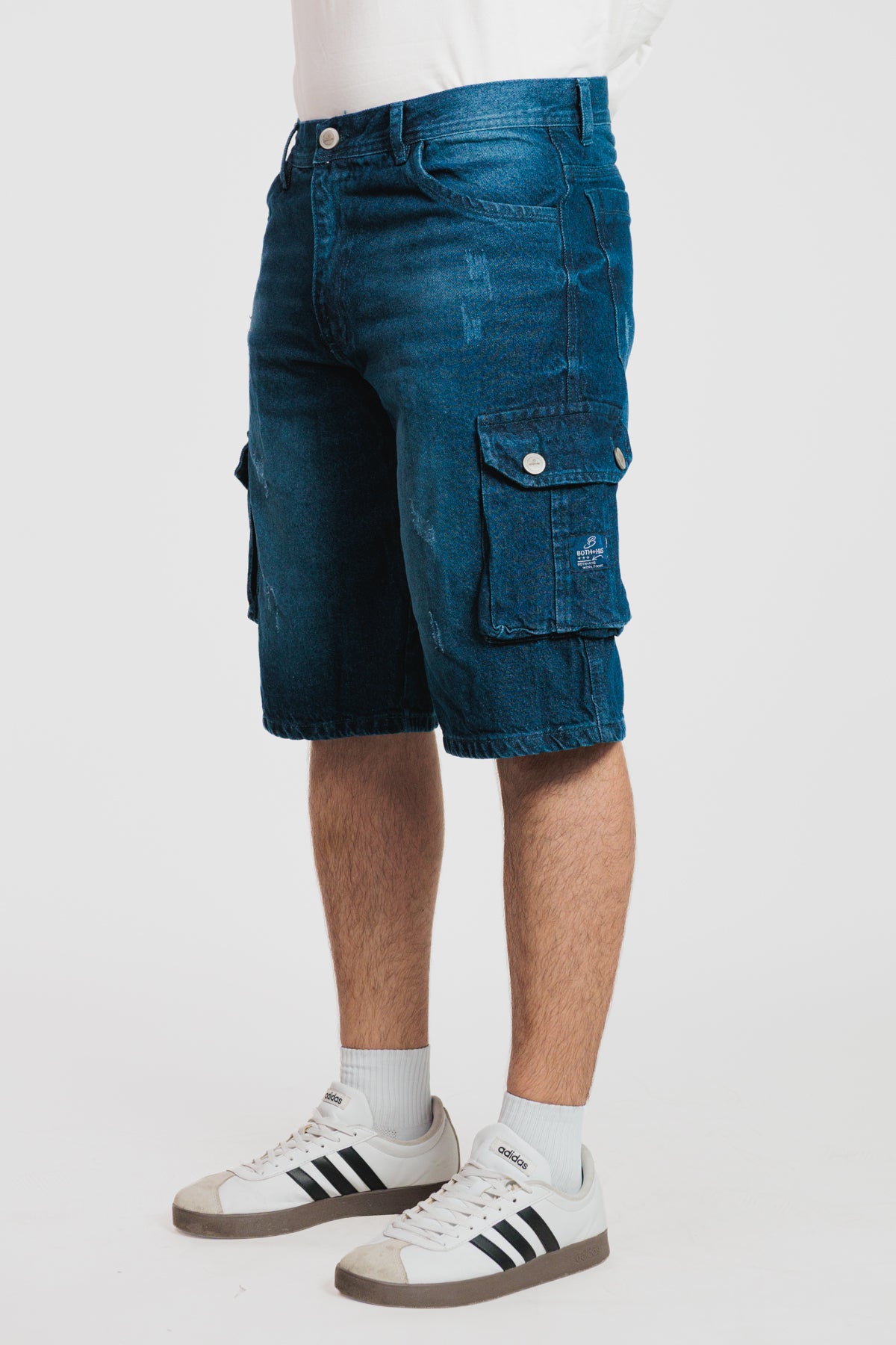 Azul oscuro - Bermuda baggy cargo en denim para hombre REF 051 BOTH+HIS