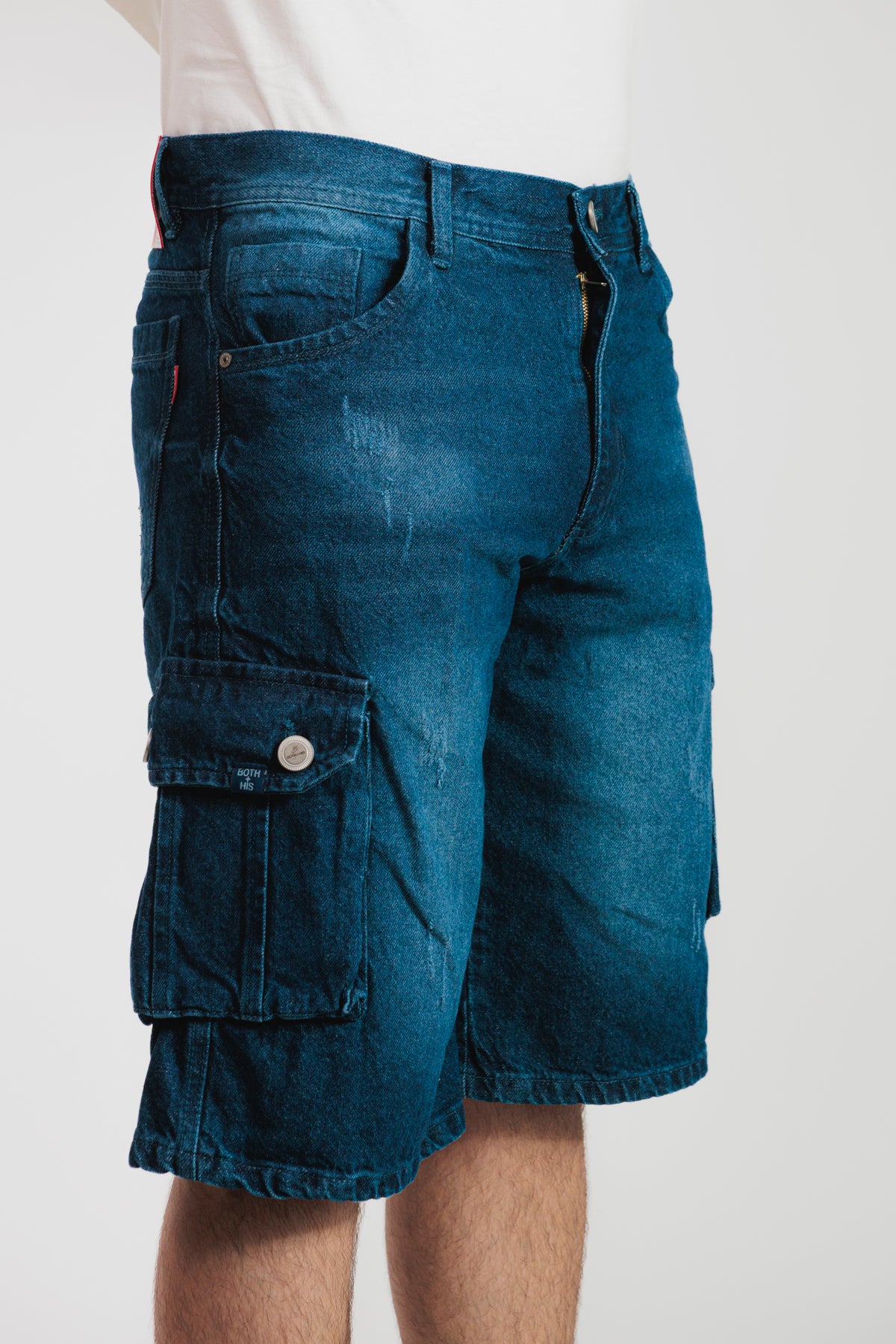 Azul oscuro - Bermuda baggy cargo en denim para hombre REF 051 BOTH+HIS
