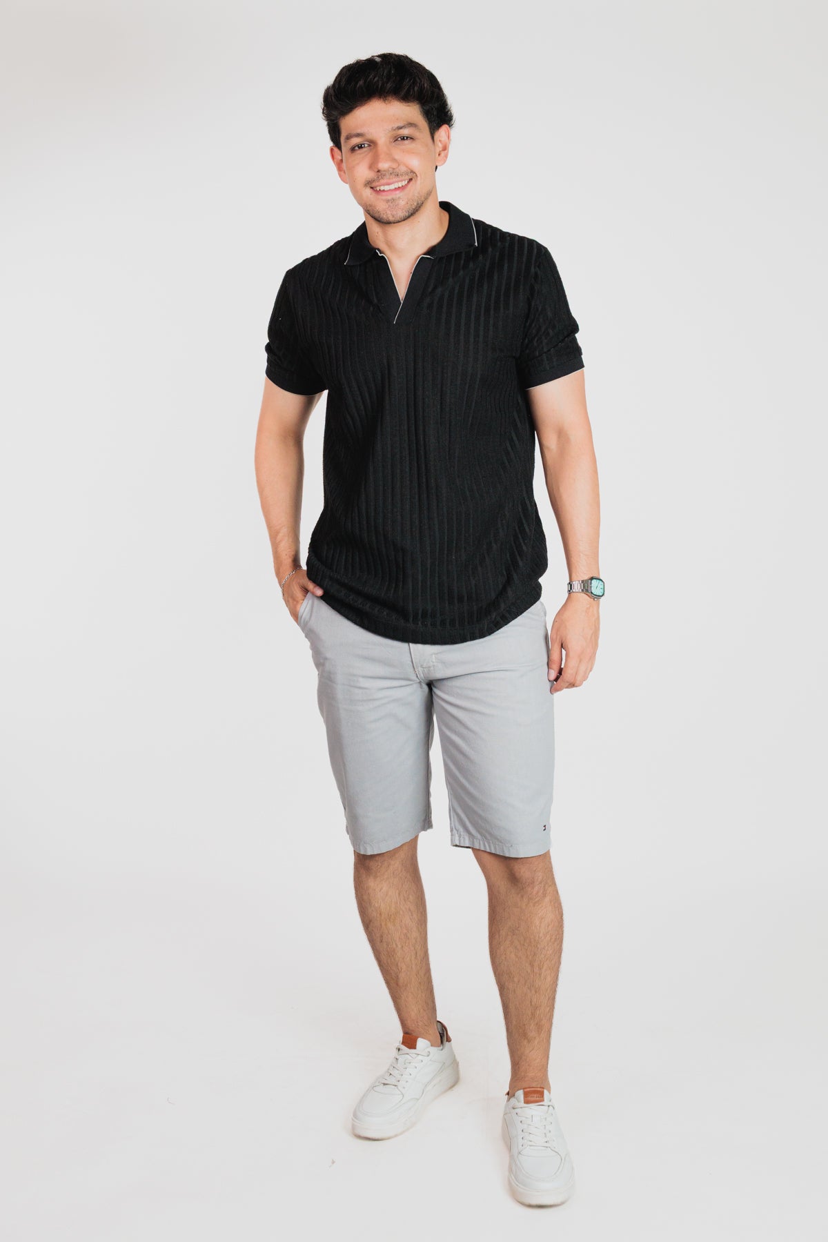 Gris claro - Bermuda chino en drill rígido para hombre REF 135 BOTH+HIS