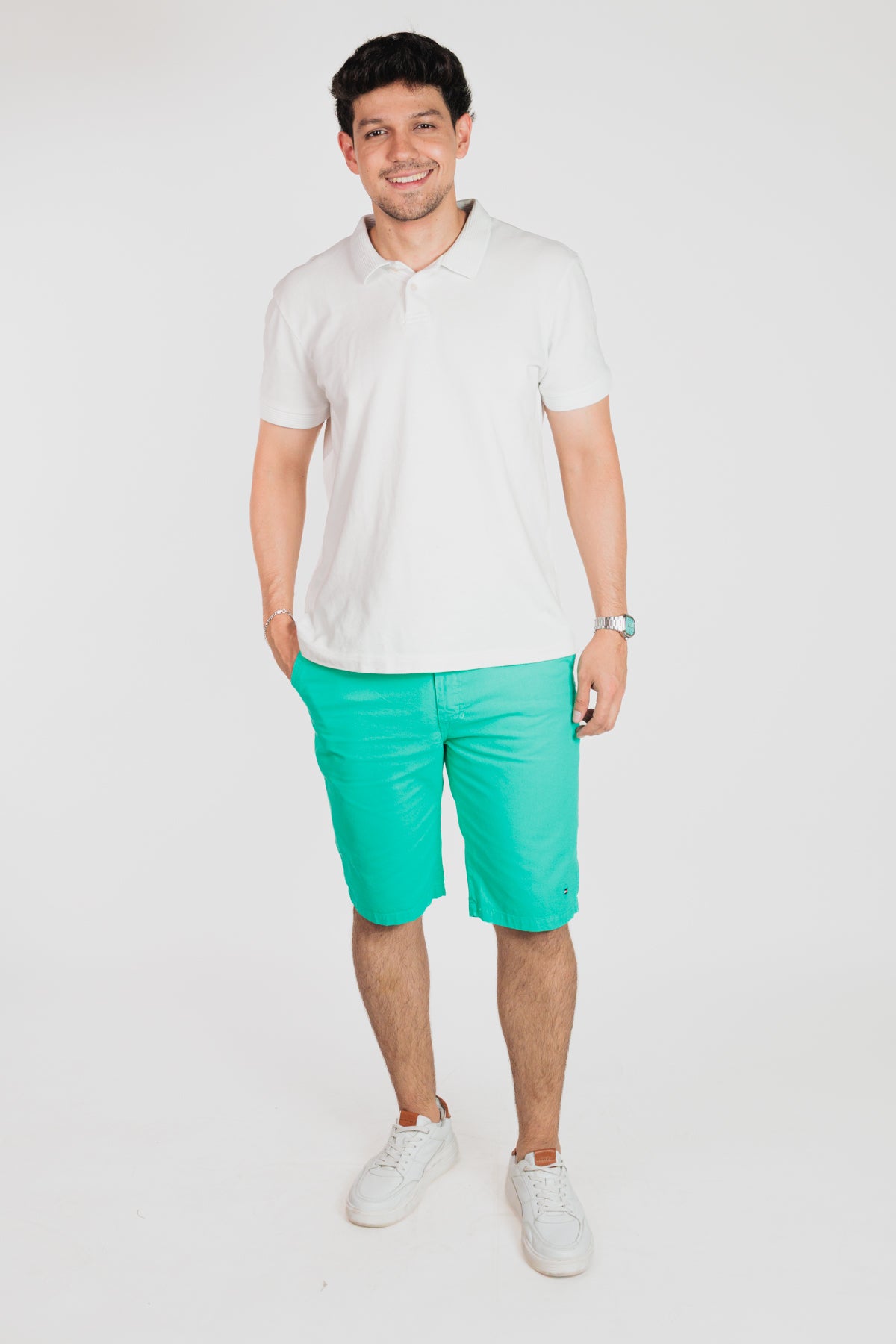 Verde jade - Bermuda chino en drill rígido para hombre REF 135 BOTH+HIS