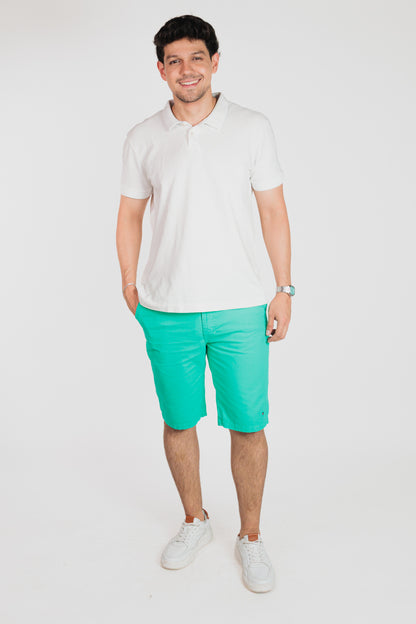 Verde jade - Bermuda chino en drill rígido para hombre REF 135 BOTH+HIS