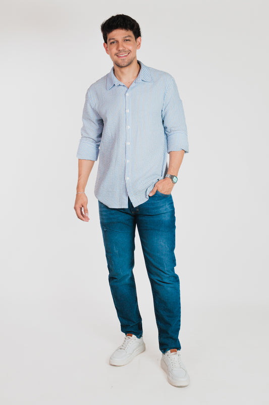Azul medio - Jean slim fit en denim para hombre REF 090 BOTH+HIS