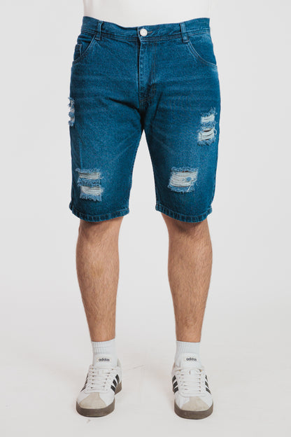 Azul oscuro - Bermuda clásica en denim rígido para hombre REF 0114 BOTH+HIS