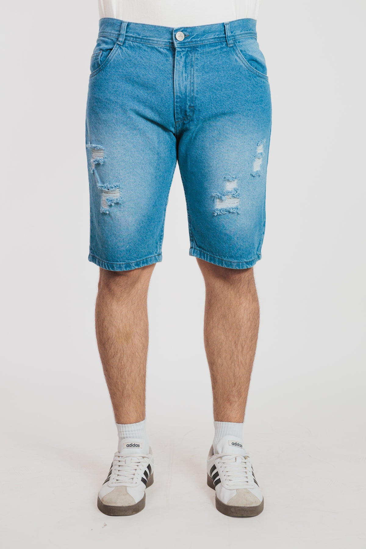 Azul medio - Bermuda clásica en denim rígido para hombre REF 0114 BOTH+HIS