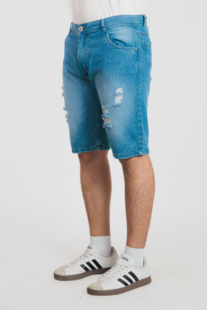 Azul medio - Bermuda clásica en denim rígido para hombre REF 0114 BOTH+HIS