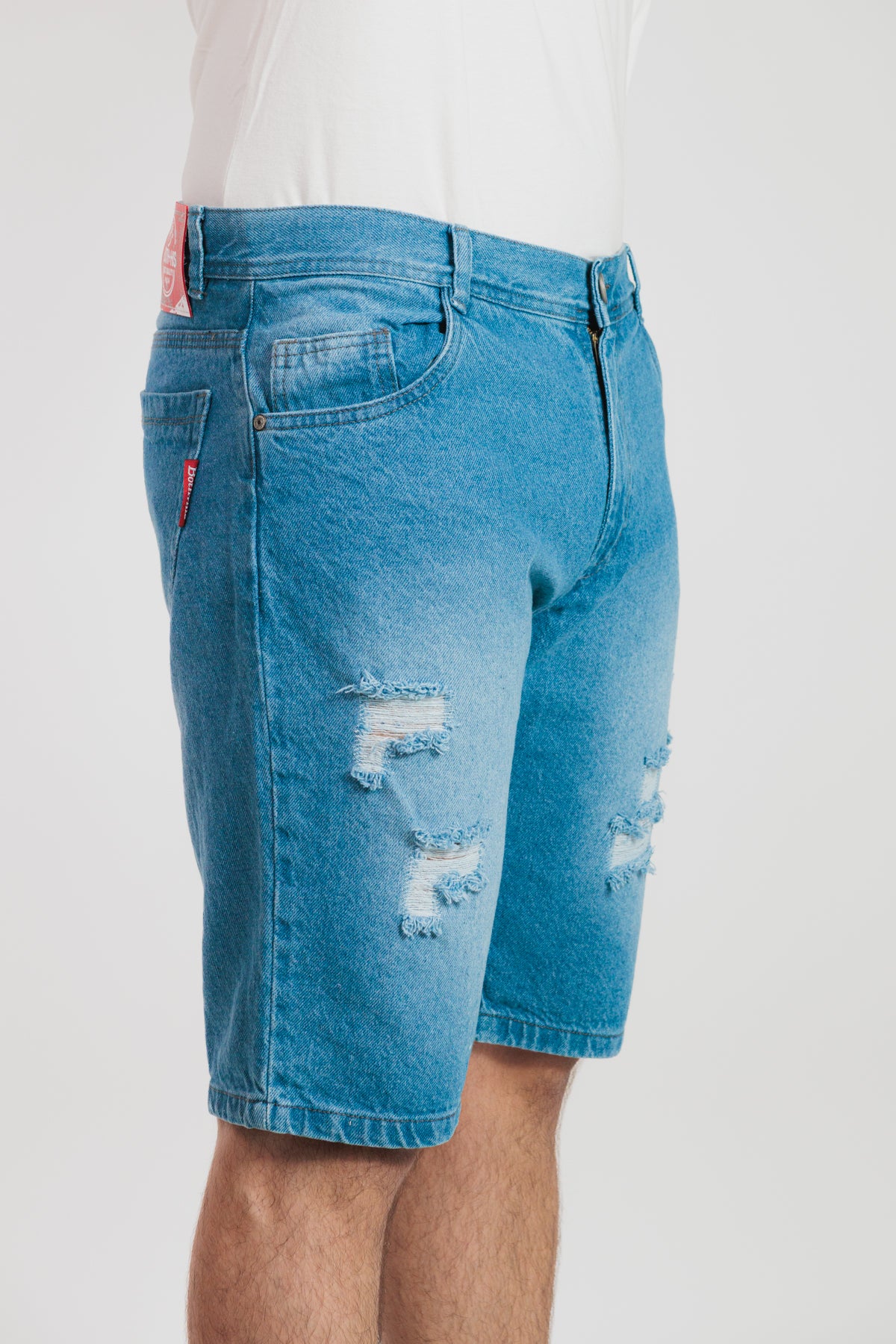 Azul medio - Bermuda clásica en denim rígido para hombre REF 0114 BOTH+HIS
