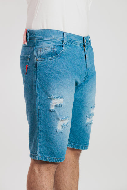 Azul medio - Bermuda clásica en denim rígido para hombre REF 0114 BOTH+HIS
